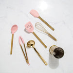 Load image into Gallery viewer, Paris Hilton Kitchen Set Tool Crock with Silicone Cooking Utensils, Stainless Steel Whisk and Ladle, 7-Piece, Pink and Gold