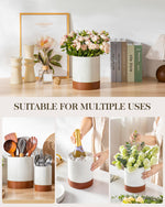 Load image into Gallery viewer, MALACASA Utensil Holder, 7.3"+5.5" Ceramic Kitchen Utensil Holder for Countertop, Large Cooking Utensil Crocks for Kitchen Counter, Farmhouse Utensils Organizer, Set of 2, Khaki White, Series TARA