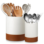 Load image into Gallery viewer, MALACASA Utensil Holder, 7.3"+5.5" Ceramic Kitchen Utensil Holder for Countertop, Large Cooking Utensil Crocks for Kitchen Counter, Farmhouse Utensils Organizer, Set of 2, Khaki White, Series TARA