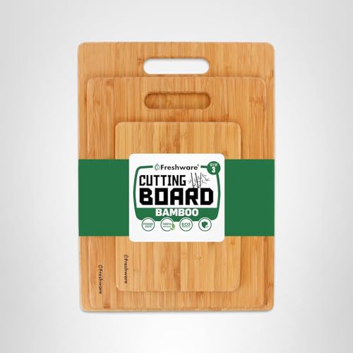 Bamboo Cutting Boards for Kitchen [Set of 3] Wood Cutting Board for Chopping Meat, Vegetables, Fruits, Cheese, Knife Friendly Serving Tray with Handles