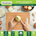 Load image into Gallery viewer, Bamboo Cutting Boards for Kitchen [Set of 3] Wood Cutting Board for Chopping Meat, Vegetables, Fruits, Cheese, Knife Friendly Serving Tray with Handles
