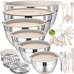 Load image into Gallery viewer, Mixing Bowls with Airtight Lids Set, 26PCS Stainless Steel Khaki Bowls with Grater Attachments, Non-Slip Bottoms &amp; Kitchen Gadgets Set, Size 7, 4, 2.5, 2.0,1.5, 1QT, Great for Mixing &amp; Serving
