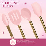 Load image into Gallery viewer, Paris Hilton Kitchen Set Tool Crock with Silicone Cooking Utensils, Stainless Steel Whisk and Ladle, 7-Piece, Pink and Gold
