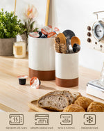 Load image into Gallery viewer, MALACASA Utensil Holder, 7.3&quot;+5.5&quot; Ceramic Kitchen Utensil Holder for Countertop, Large Cooking Utensil Crocks for Kitchen Counter, Farmhouse Utensils Organizer, Set of 2, Khaki White, Series TARA
