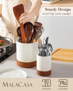 Load image into Gallery viewer, MALACASA Utensil Holder, 7.3&quot;+5.5&quot; Ceramic Kitchen Utensil Holder for Countertop, Large Cooking Utensil Crocks for Kitchen Counter, Farmhouse Utensils Organizer, Set of 2, Khaki White, Series TARA
